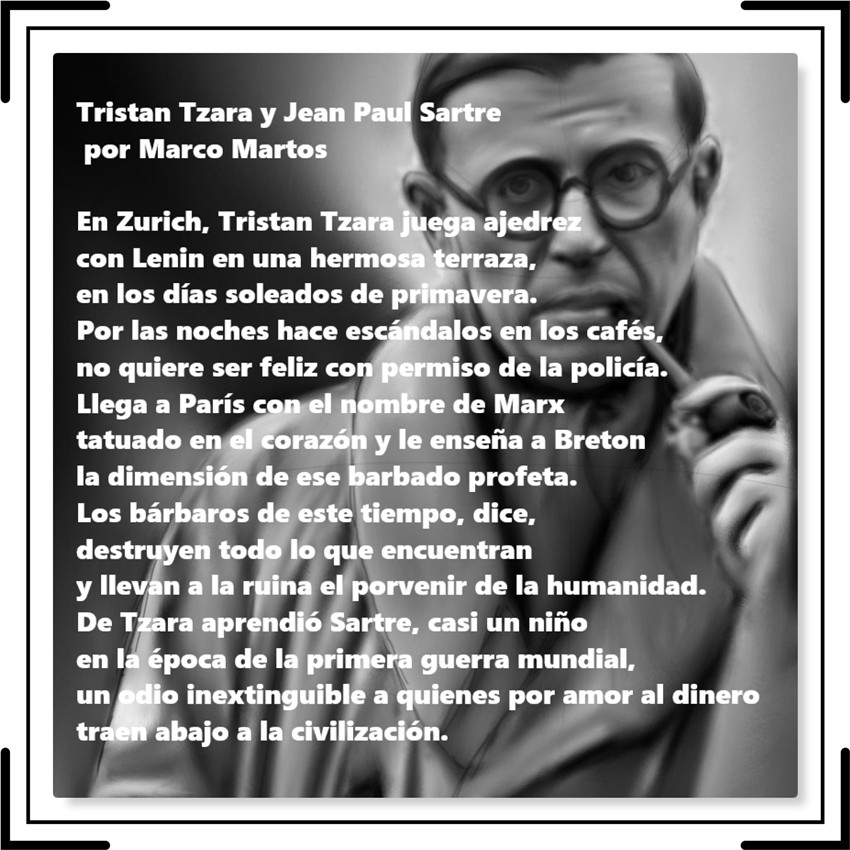 Tristan Tzara y Jean Paul Sartre por Marco Martos